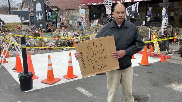 Jerome Grant, at George Floyd Square in Minneapolis, said he believed widespread violence will erupt if Derek Chauvin is acquitted. 