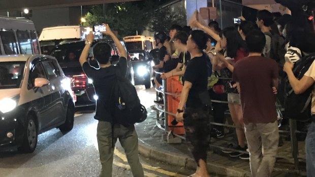 Tung Chung residents protest the police response to Hong Kong pro-democracy demonstrations.