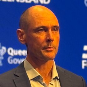 Matthew Collopy of the Bureau of Meteorology addresses reporters on the approaching Cyclone Narelle.