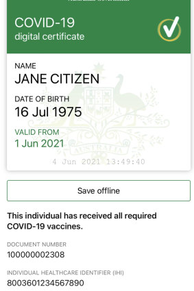 A Sample of the vaccination certificate.