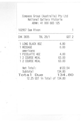 Receipt for lunch.