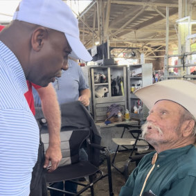 US Senator and presidential hopeful Tim Scott with cattle farmer Erle Driscoll.