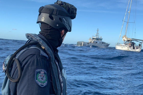 Hundreds of kilograms of drugs was seized on a yacht intercepted off the NSW coast.