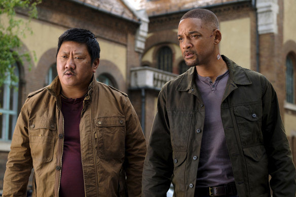 Benedict Wong, left, and Will Smith in a scene from the Ang Lee film Gemini Man.