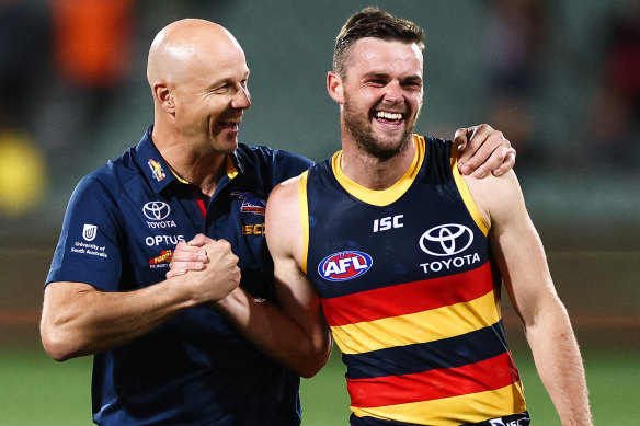Crows midfielder Brad Crouch (right) was allegedly caught in possession of an illicit substance.