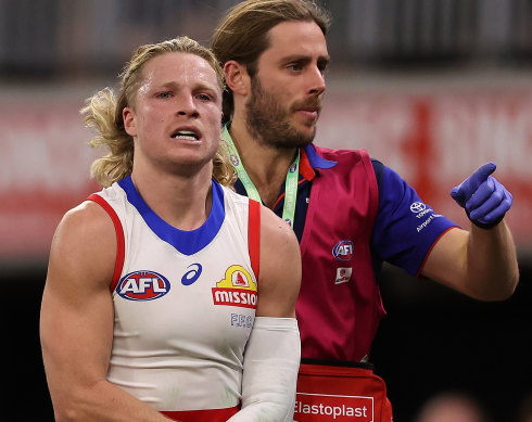 Cody Weightman injured his troublesome left elbow against Fremantle.