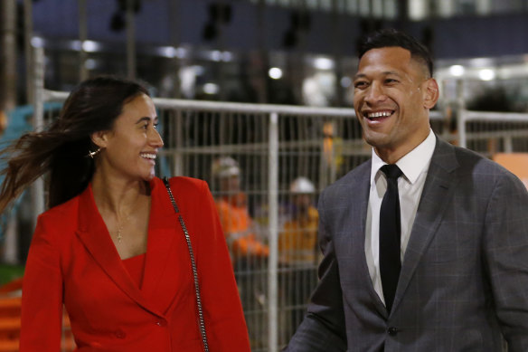 Israel Folau with wife Maria after agreeing to a deal with Rugby Australia in December.