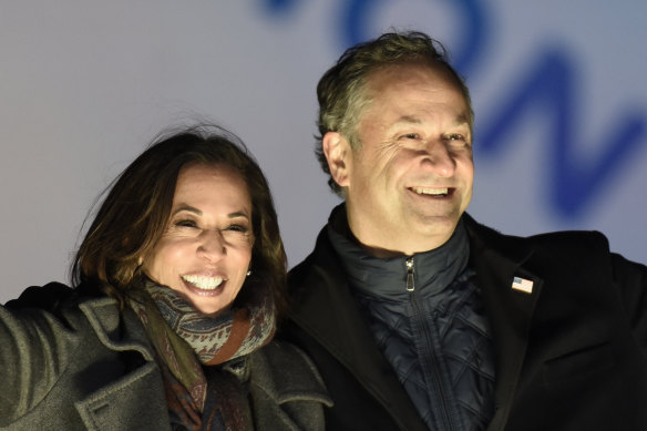 Kamala Harris with her husband Doug Emhoff. He will be the first male spouse of a US president or vice-president. 