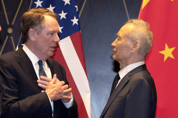 US Trade Representative Robert Lighthizer, pictured with Chinese Vice Premier Liu He in July.