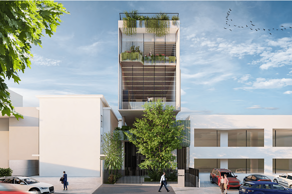 An artist’s impression of the high-rise home planned for Teneriffe.