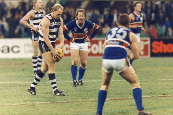 Billy Brownless lines up to kick the match winning goal.