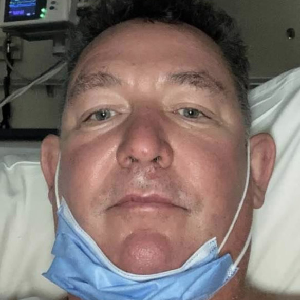 Gregory Lynn in hospital after being stung by a bee.