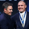 Brad Fittler presents the medal named after him to Angus Crichton.