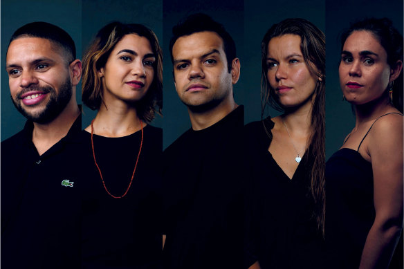 The dominant narrative around Indigenous affairs is often centred on disadvantage. But that narrative obscures another story – less talked about, but equally compelling – of success. (From left) Nathan Martin, Rachael Hocking, Meyne Wyatt, Vanessa Turnbull-Roberts and Amelia Telford.