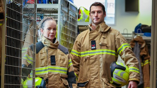 Firefighters Tracey Schirmer and Josh Broadbent.