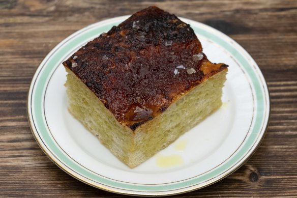 Schiacciata bread with tomato sambal.