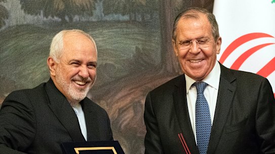 Russian Foreign Minister Sergey Lavrov, right, and Iranian Foreign Minister Mohammad Javad Zarif during their meeting on Wednesday.