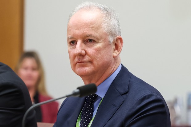 ABC managing director Hugh Marks during a Senate estimates hearing at Parliament House.