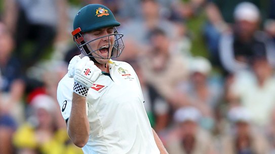 Cameron Green celebrates his century in Wellington.