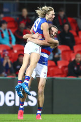 Exciting youngster Cody Weightman celebrates his first goal.