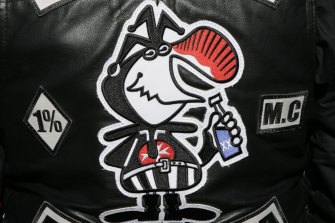 The Finks Motorcycle Club logo and ‘1%’ patch denoting the club’s involvement in criminal activity.