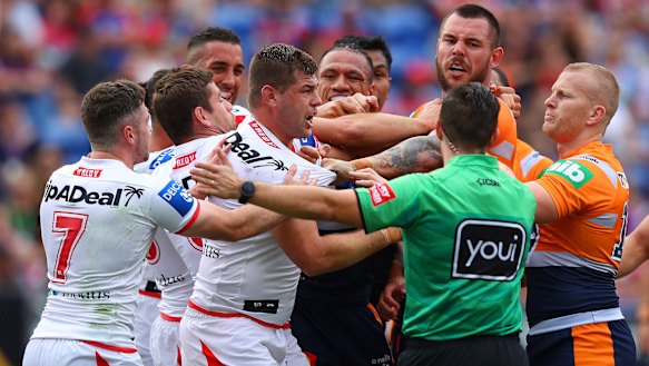 David Klemmer gets involved in a scuffle.