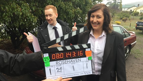 McGregor and Pacquola on day one of filming Rosehaven. 