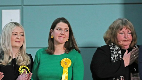 Lib Dem leader Jo Swinson, second right, reacts as she loses her East Dumbartonshire constituency.