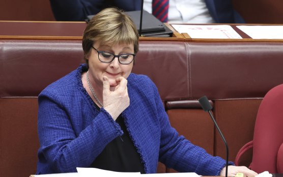 Defence Minister Linda Reynolds in Question Time on Tuesday. She was admitted to hospital the next day.