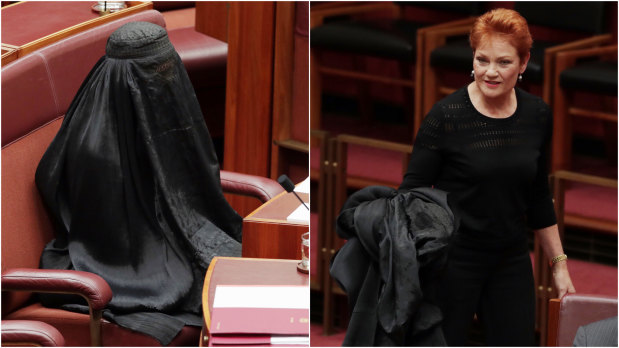 Senator Hanson wore a burqa into the Senate on Thursday, August 17, 2017. 