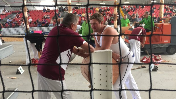 Axeman Gerald Youles before the open double-handed competition.