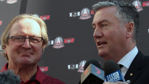 Kevin Sheedy and Eddie McGuire at the MCG on Wednesday.