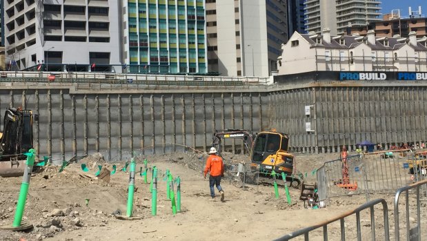 Excavation on the Queen's Wharf casino site below George Street.