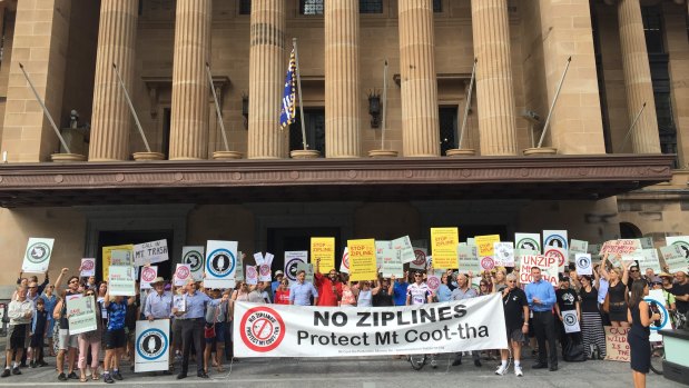 The protest held in King George Square against the zipline project saw about 150 people attend.