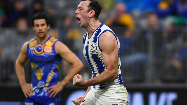 North Melbourne veteran Todd Goldstein broke the record for more career hits outs against the Eagles.