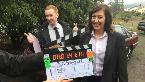 McGregor and Pacquola on day one of filming Rosehaven. 