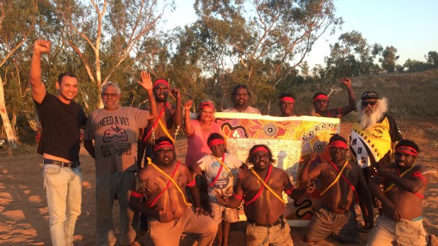 Thomas Mayor with locals at the Yule River Bush meeting in the Pilbara. 