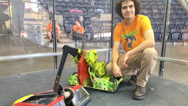Robowars Australia co-ordinator Steve Martin with some of the battle bots at South Bank Piazza.