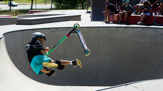 Eight-year-old Kye Janke impressed at the Woden Skate Park.