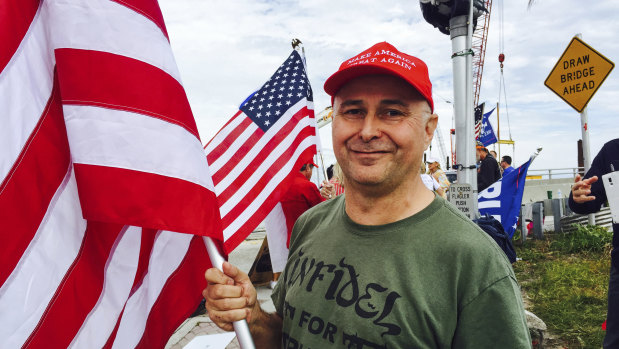 A Trump supporter at a rally in Florida in January.