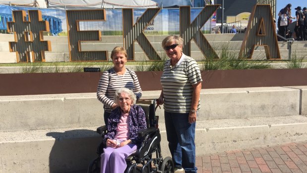 Hashtag Ekka. Daphne Smallcombe, 96, and her daughters Coralie Batchelder and Judy Lemske at the 2018 Ekka.