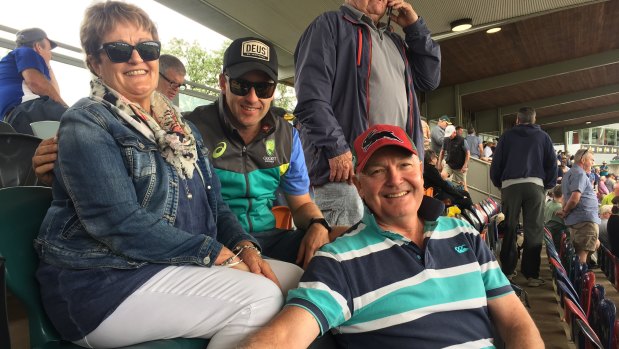 Nathan Lyon's family - mum Bronwyn, brother Brendan and uncle Fred - at their "home" Test.