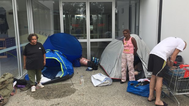 Homeless people camp outside HBF Park in inner-city Perth. 