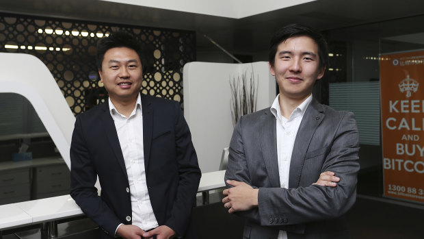 Blockchain Global’s former director, Allan Guo, and CEO Sam Lee at a product launch. Guo told the court he did not know where Lee is currently based. 