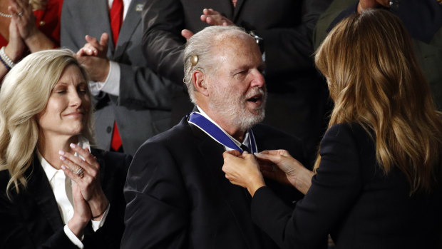 Rush Limbaugh received the Medal of Freedom from US first lady Melania Trump during Donald Trump's 2020 State of the Union address.
