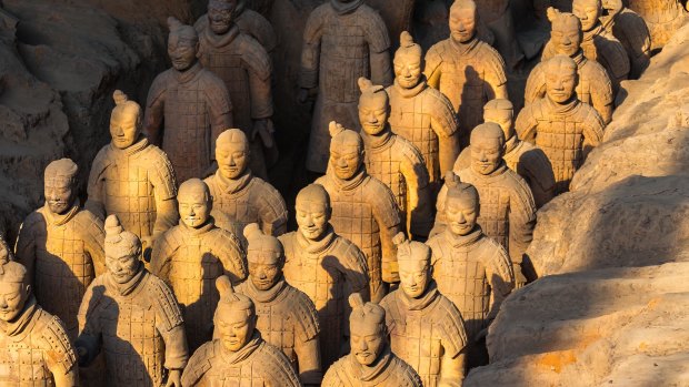 The terracotta army buried in the pits next to the Emperor Qin's tomb in Xian.