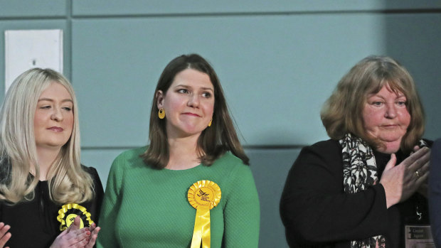 Lib Dem leader Jo Swinson, second right, reacts as she loses her East Dumbartonshire constituency.