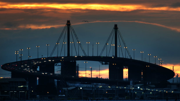 West Gate Bridge taken from Middle Park at sunset, 2007.