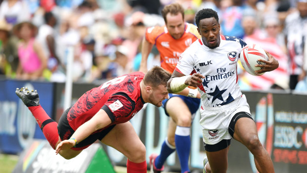 Speed to burn: The United States, including Carlin Isles, is proving an emerging force in world sevens.