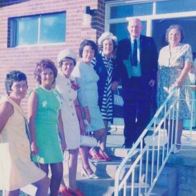 December 5, 1970: Ernest William "Bluey" and Johanna McGann with their five daughters (left to right, ascending in age) Betty, Pat, Norma, Phyllis and Joan, on the wedding day of Norma's daughter. 
